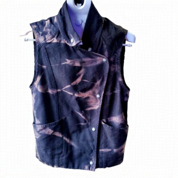 ARITZIA Wilfred Free Blk Tie Dye Linen Cotton Moto Vest, XXS - Picture 1 of 9